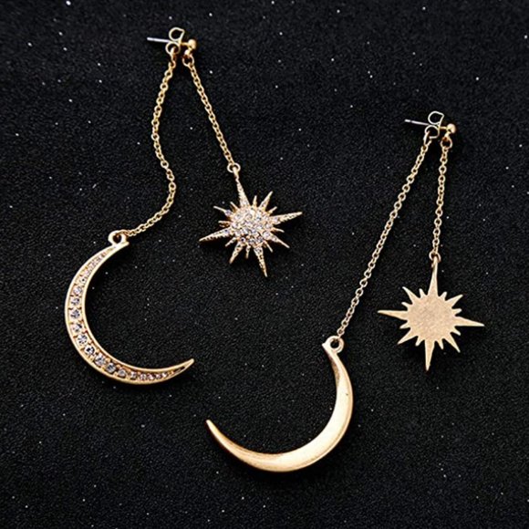 Moon and Stars Long Dangle Earrings - Picture 5 of 6
